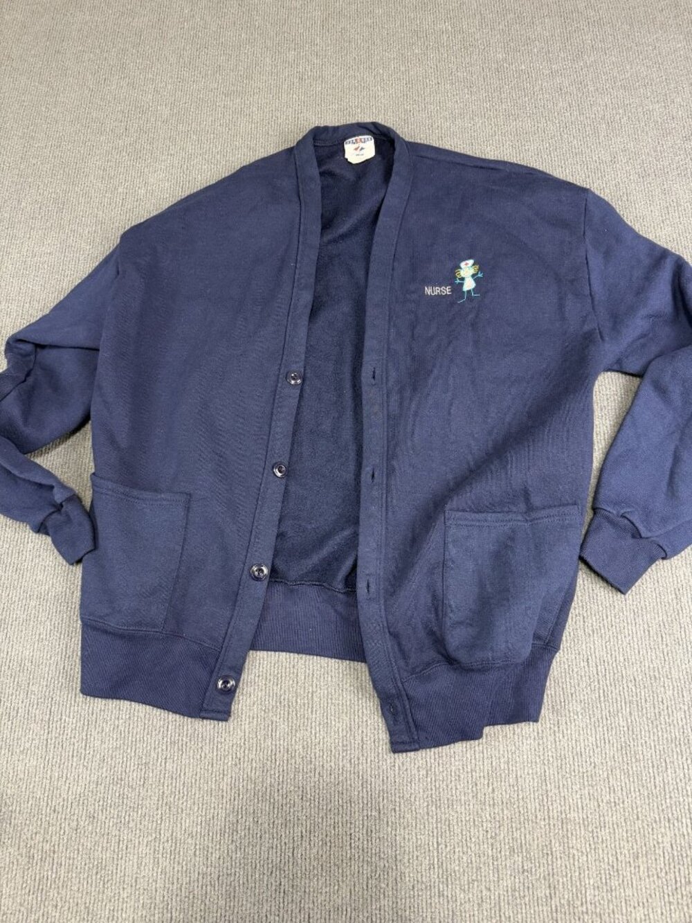 Jerzees Womens Navy Blue Nurse-Themed V-Neck Button-Up Cardigan 2XL
